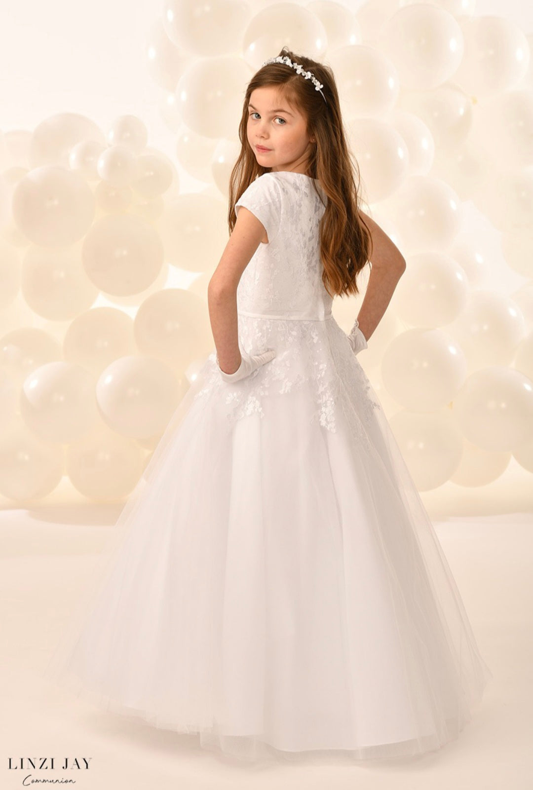 Linzi Jay Girls White Communion Dress:- Parker
