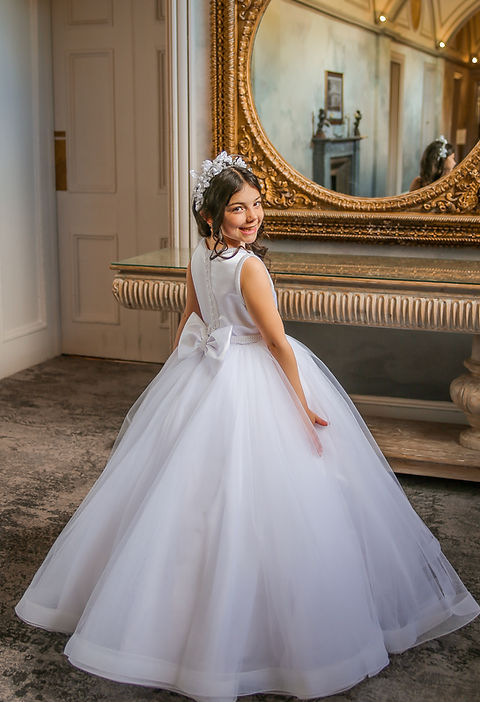 Crystal & Pearl Bella White Communion Dress (Tulle Ruffle Skirt)