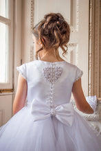 Load image into Gallery viewer, Crystal &amp; Pearl Cherub White Communion Dress (Straight Tulle Skirt)
