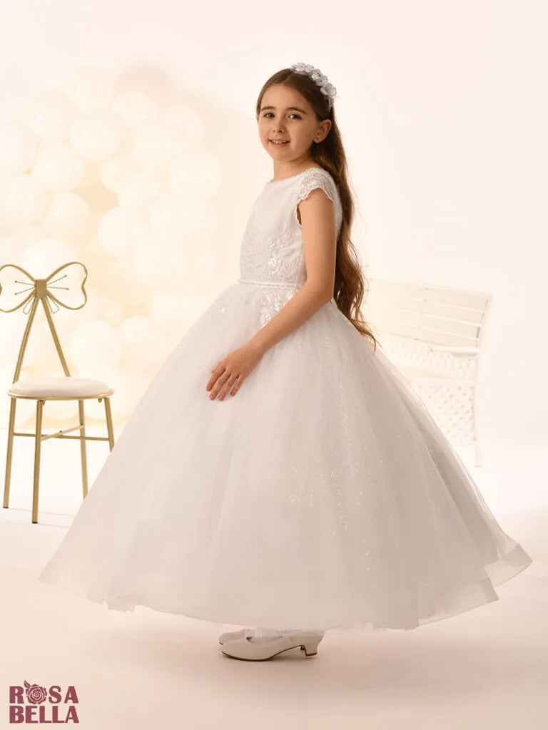 Rosa Bella By Sweetie Pie Girls White Communion Dress:- RB808