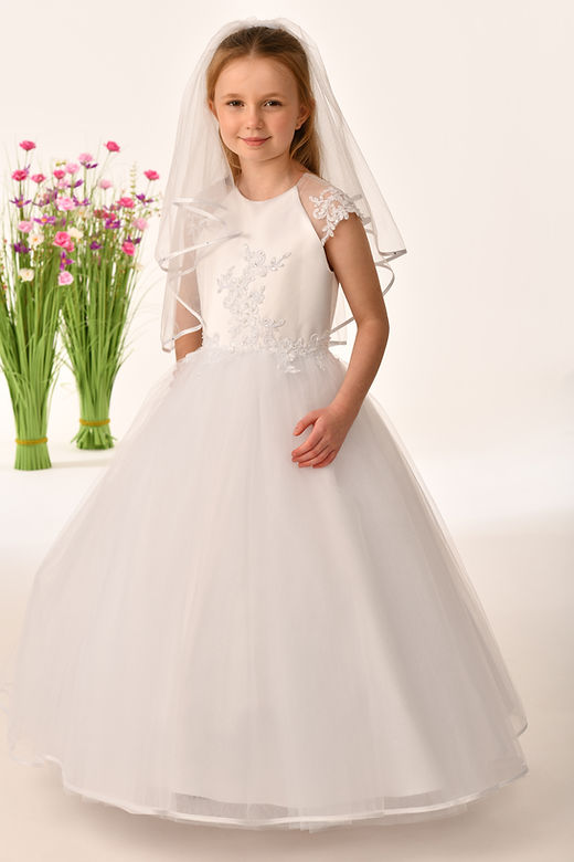 SALE COMMUNION DRESS Savannah Raye By Sweetie Pie Girls White Communion Dress:-Bianca