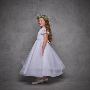 SALE COMMUNION DRESS Isabella Girls White Communion Dress:- IS25388 Age 5