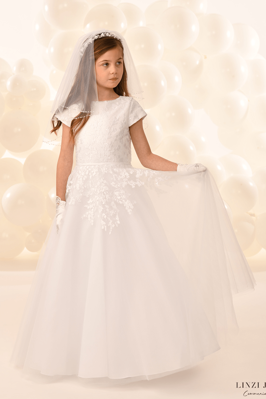 Linzi Jay Girls White Communion Dress:- Parker