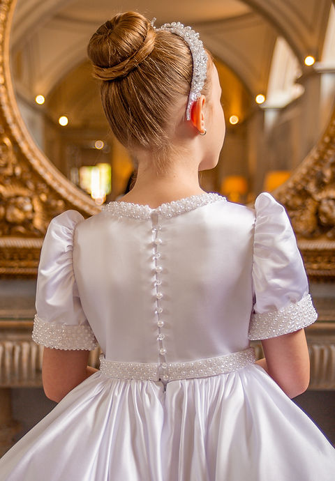 Crystal & Pearl Chloe White Communion Dress (Satin Skirt)