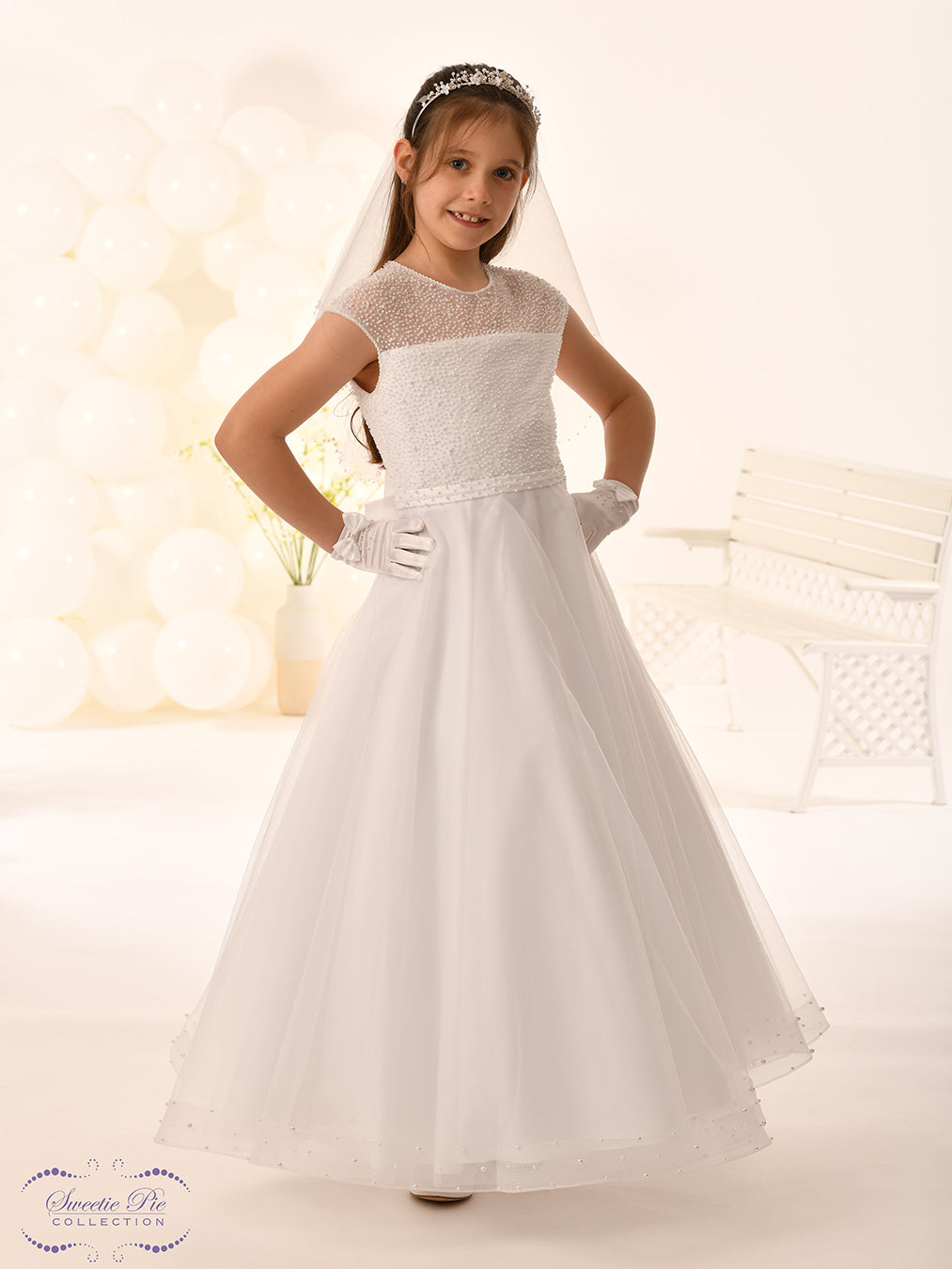 Sweetie Pie Girls White Communion Dress:- 5048