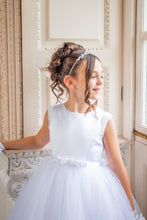 Load image into Gallery viewer, Crystal &amp; Pearl Boujee White Communion Dress (Straight Skirt With Horsehair Hem)
