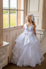 Load image into Gallery viewer, Crystal &amp; Pearl Tiffany White Communion Dress (Ruffle Skirt)
