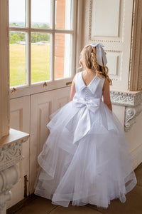 Crystal & Pearl Tiffany White Communion Dress (Ruffle Skirt)