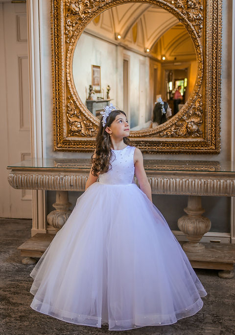 Crystal & Pearl Ocean White Communion Dress (Tulle Skirt)