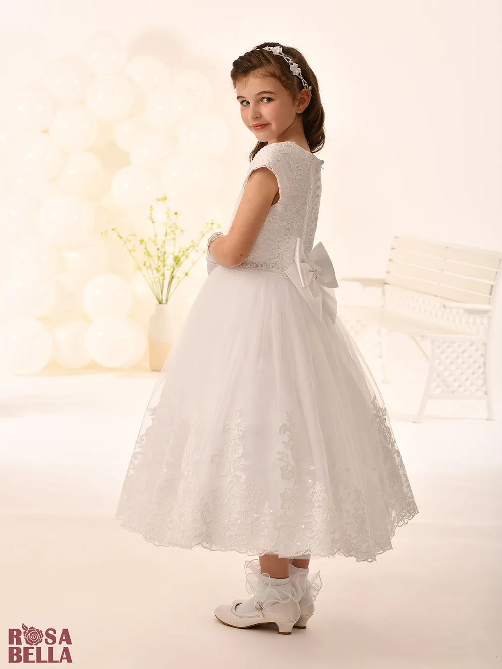 Rosa Bella By Sweetie Pie Girls White Communion Dress:- RB804