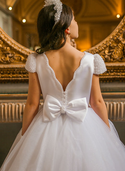 Crystal & Pearl Emilie White Communion Dress (Tulle Skirt)