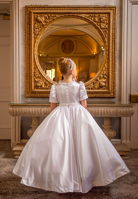 Crystal & Pearl Chloe White Communion Dress (Satin Skirt)