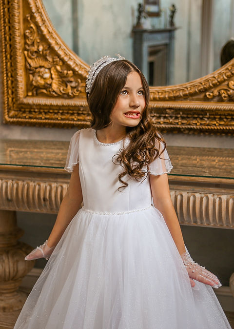 Crystal & Pearl Glimmer White Communion Dress (Tulle Glitter Skirt)