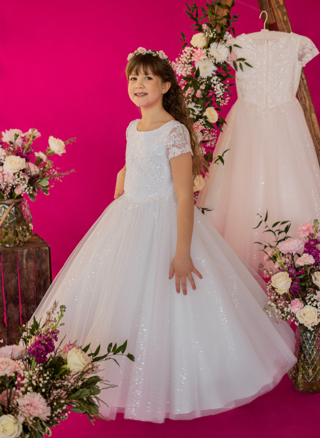 Emmerling Girls White Communion Dress:- Lavinia