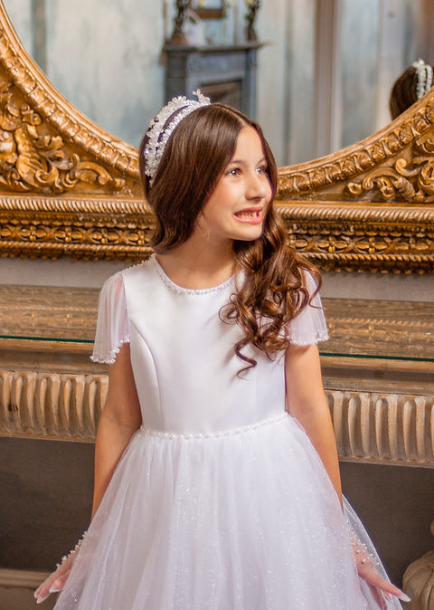 Crystal & Pearl Glimmer White Communion Dress (Tulle Glitter Skirt)