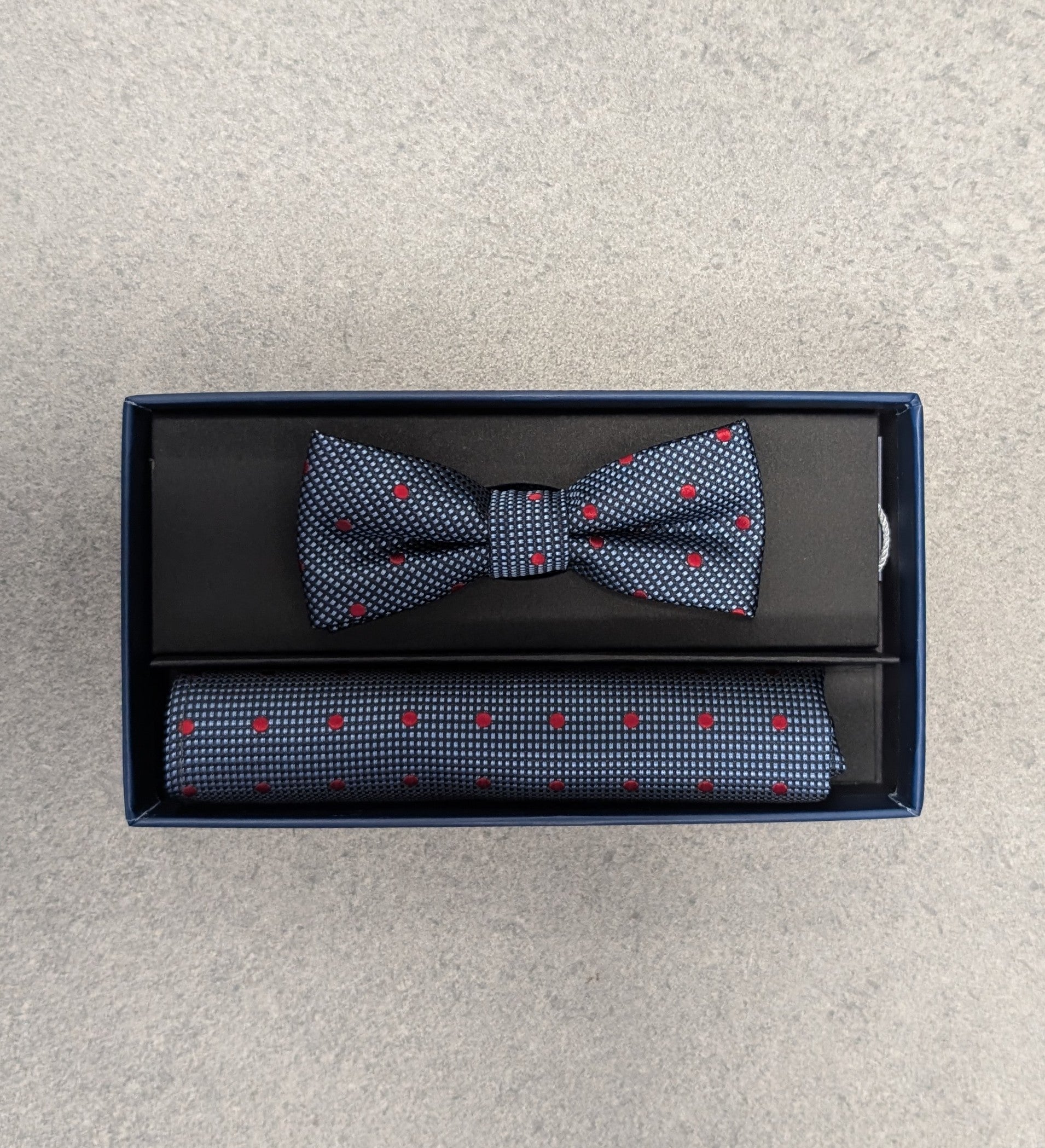 Spagnolo Boys Blue Red Dot Bow Tie And Pocket Square