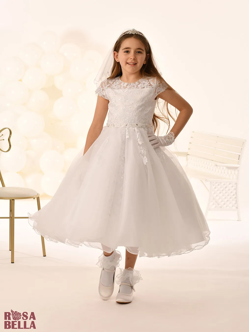 Rosa Bella By Sweetie Pie Girls White Communion Dress:- RB801