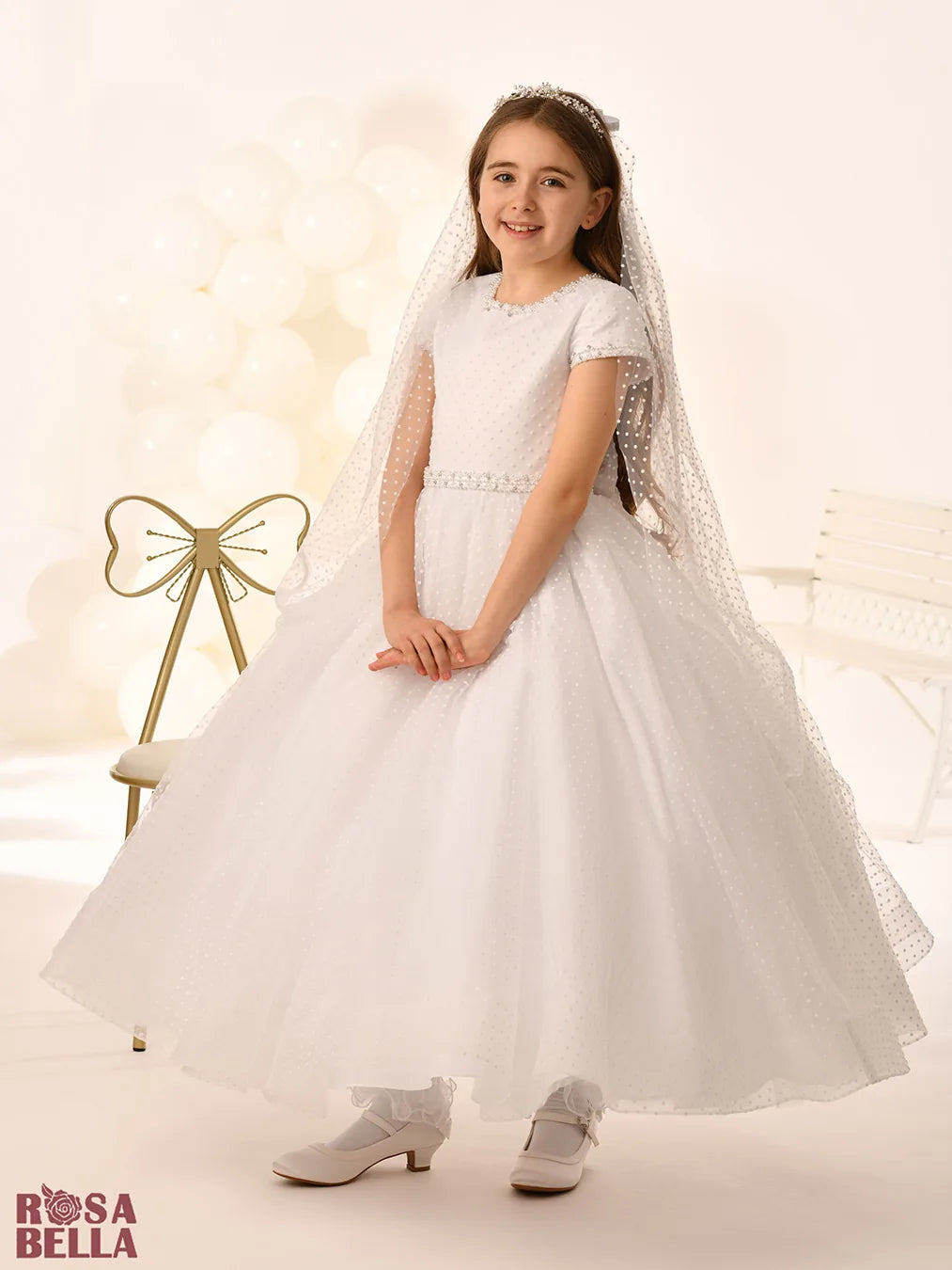 Rosa Bella By Sweetie Pie Girls White Communion Dress:- RB806
