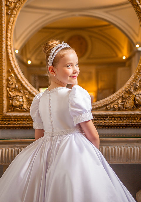 Crystal & Pearl Chloe White Communion Dress (Satin Skirt)
