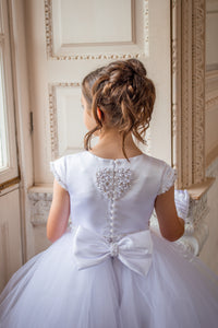 Crystal & Pearl Cherub White Communion Dress (Straight Tulle Skirt)