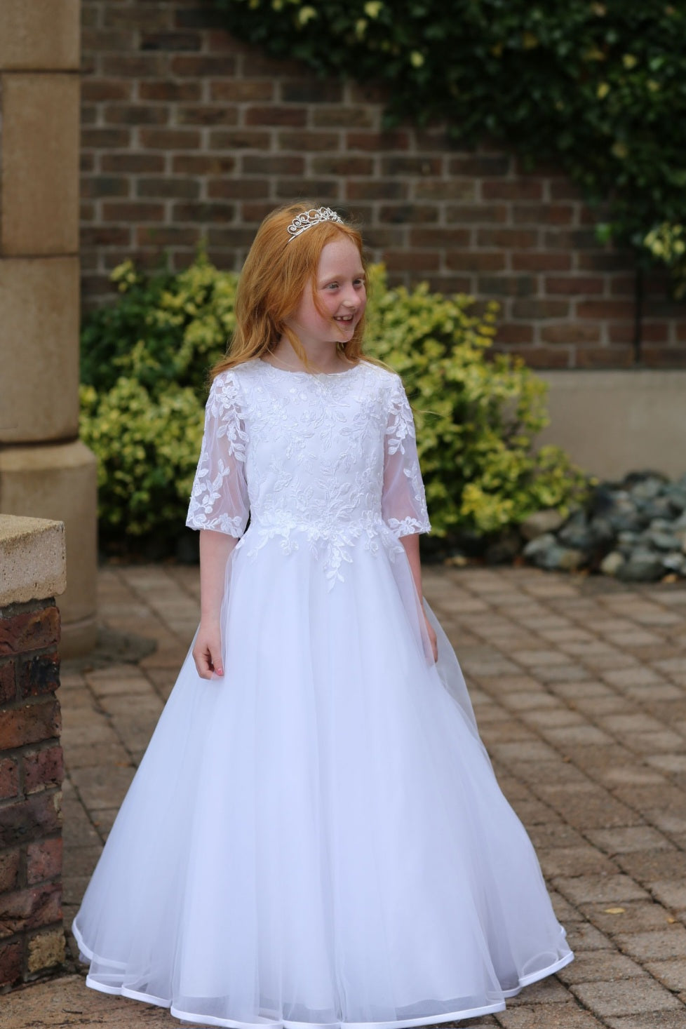SALE COMMUNION DRESS Little People Girls White Communion Dress:- Dua Age 7 & 9