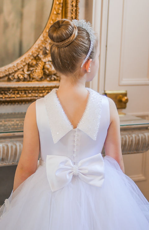 Crystal & Pearl Cristelle White Communion Dress (Tulle Ruffle Skirt)