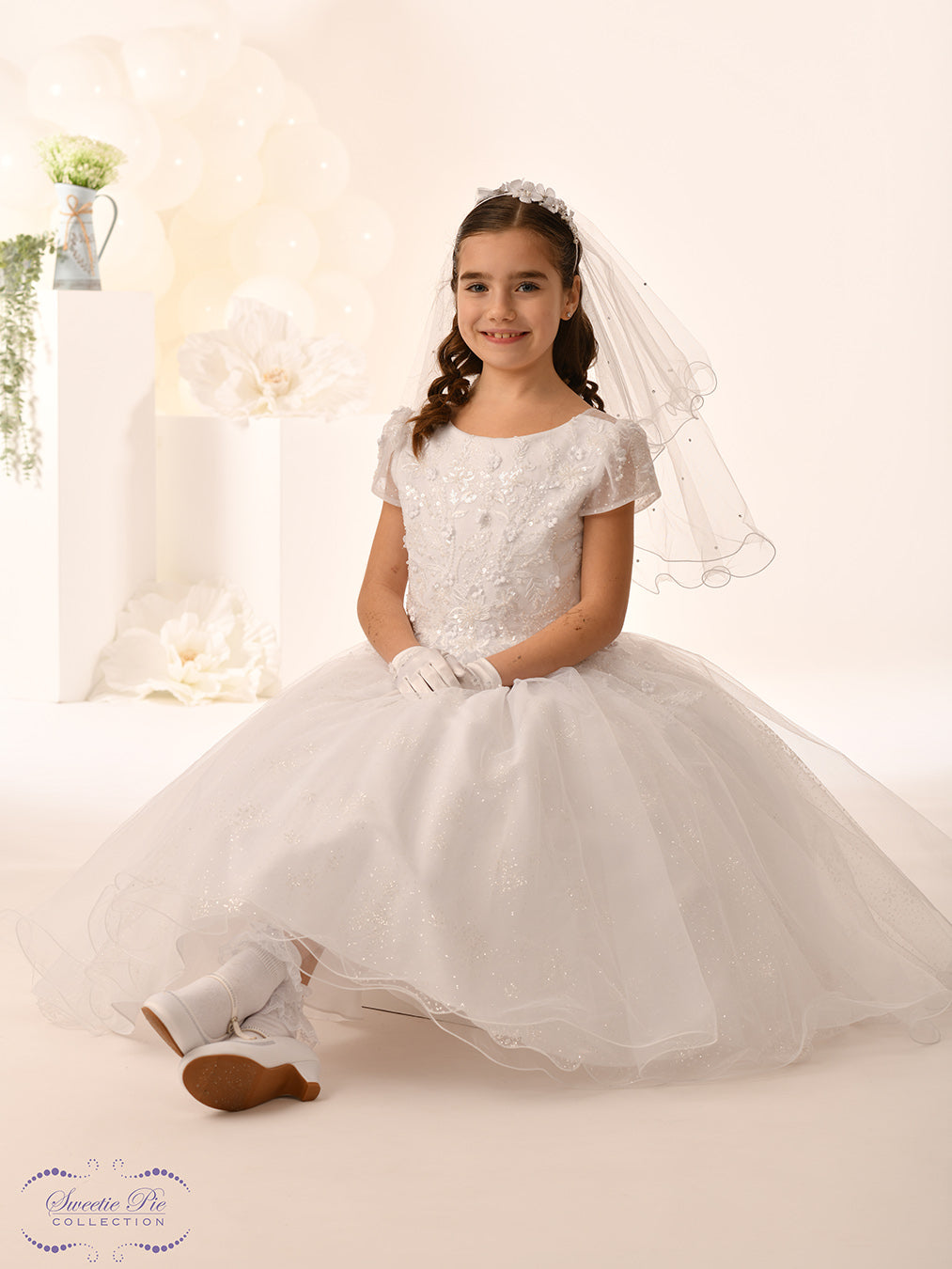 Sweetie Pie Girls White Communion Dress:- 5042