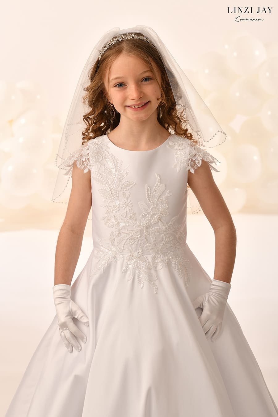 Linzi Jay Girls White Communion Dress:- Primrose