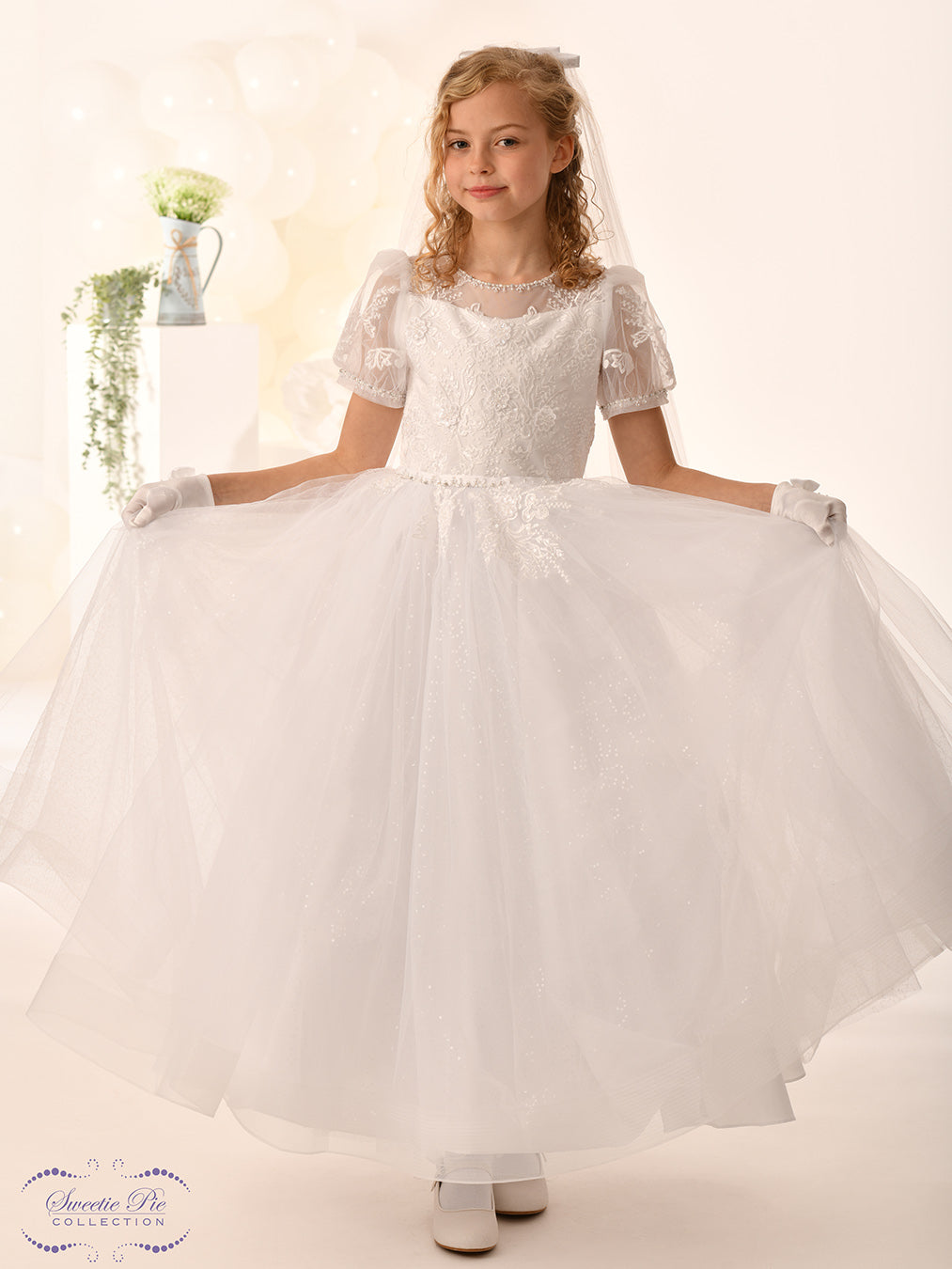Sweetie Pie Girls White Communion Dress:- 5045
