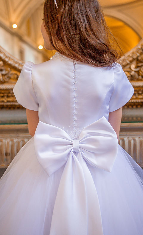 Crystal & Pearl Odessa White Communion Dress (Satin Skirt)