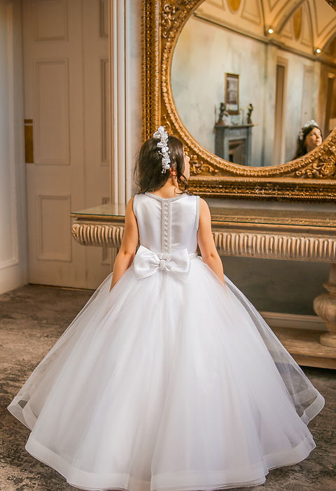 Crystal & Pearl Bella White Communion Dress (Tulle Ruffle Skirt)
