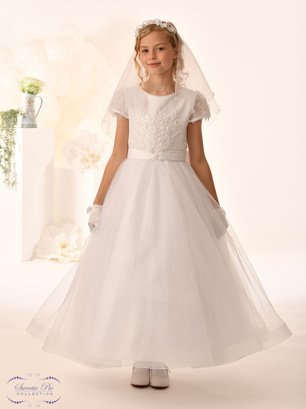 Sweetie Pie Girls White Communion Dress:- 5047
