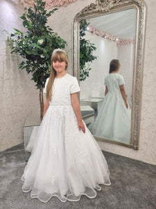 SALE COMMUNION DRESS Little People Girls White Communion Dress:- Dominica Age 6 & 8