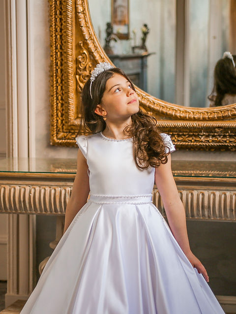 Crystal & Pearl Juliette White Communion Dress (Satin Skirt)