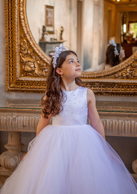Crystal & Pearl Ocean White Communion Dress (Tulle Skirt)