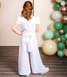 SALE COMMUNION DRESS Emmerling Girls White Communion Jumpsuit:- Keke Age 8 Ballet Length