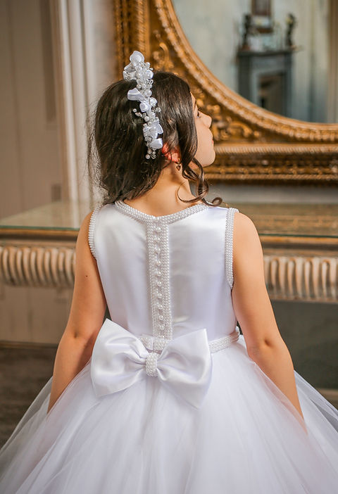 Crystal & Pearl Bella White Communion Dress (Tulle Ruffle Skirt)