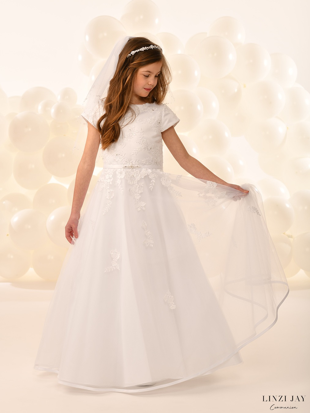 Linzi Jay Girls White Communion Dress:- Nancy