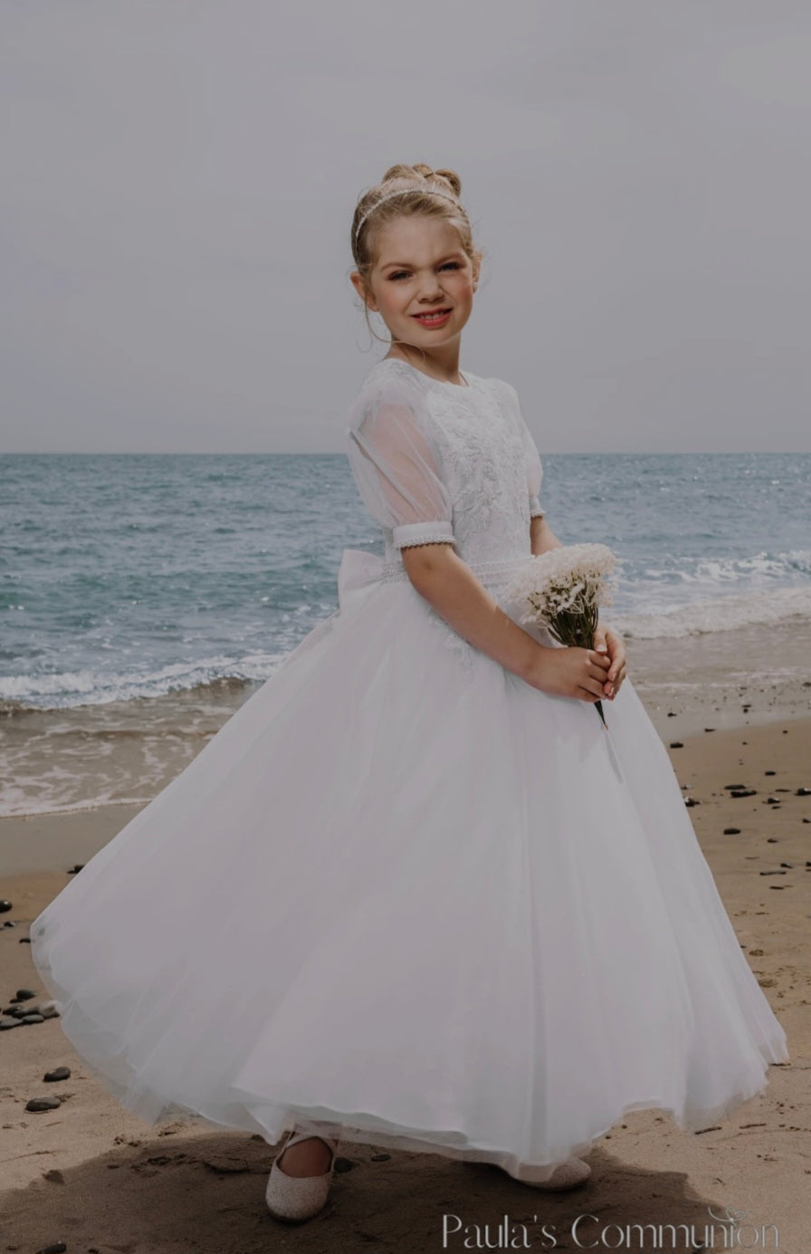 Paula's Communion Girls White Communion Dress:- PJ101