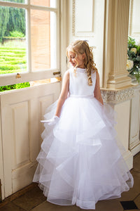 Crystal & Pearl Tiffany White Communion Dress (Ruffle Skirt)