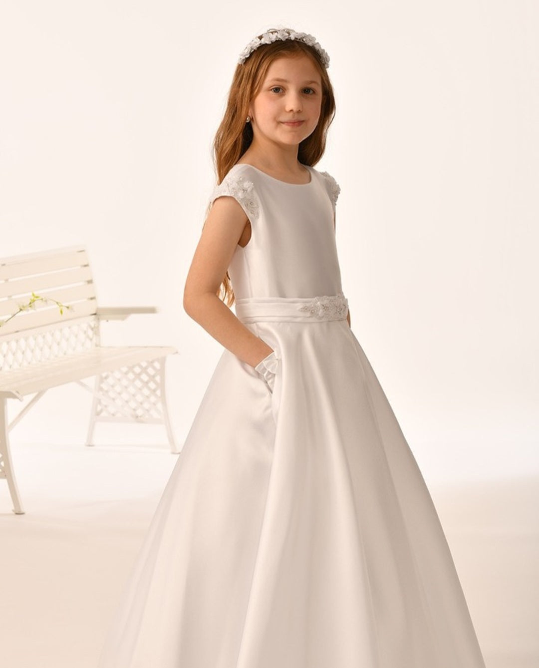 Rosa Bella By Sweetie Pie Girls White Communion Dress:- RB673