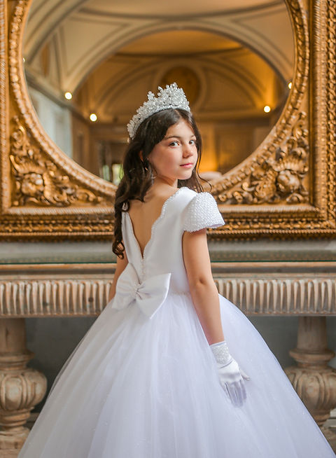 Crystal & Pearl Emilie White Communion Dress (Tulle Skirt)