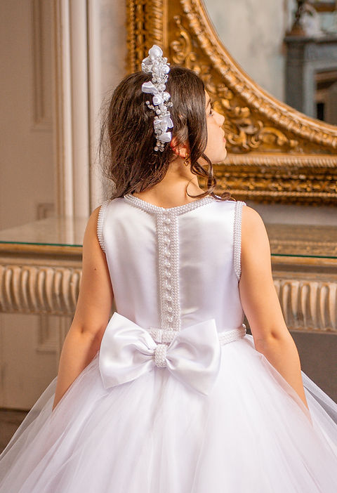 Crystal & Pearl Bella White Communion Dress (Tulle Ruffle Skirt)