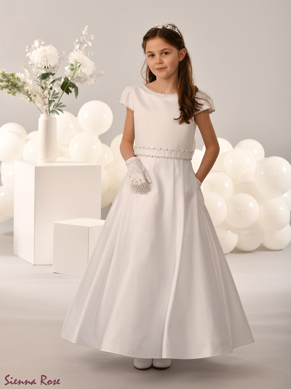 Sienna Rose By Sweetie Pie Girls White Communion Dress:- SR743