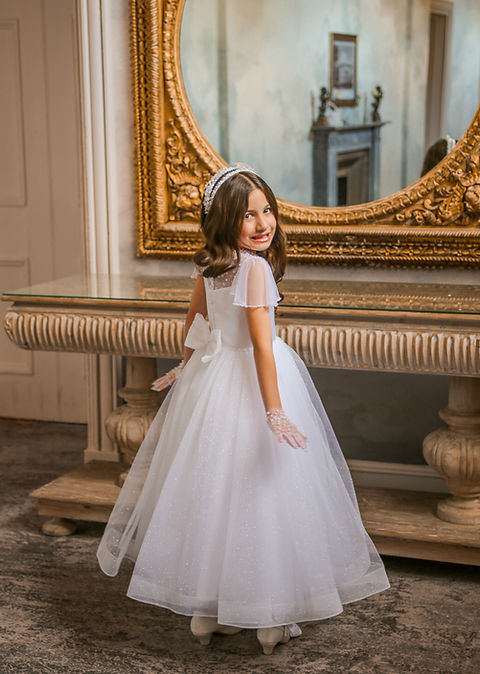 Crystal & Pearl Glimmer White Communion Dress (Tulle Glitter Skirt)