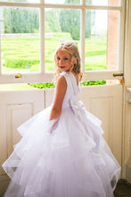 Load image into Gallery viewer, Crystal &amp; Pearl Tiffany White Communion Dress (Ruffle Skirt)
