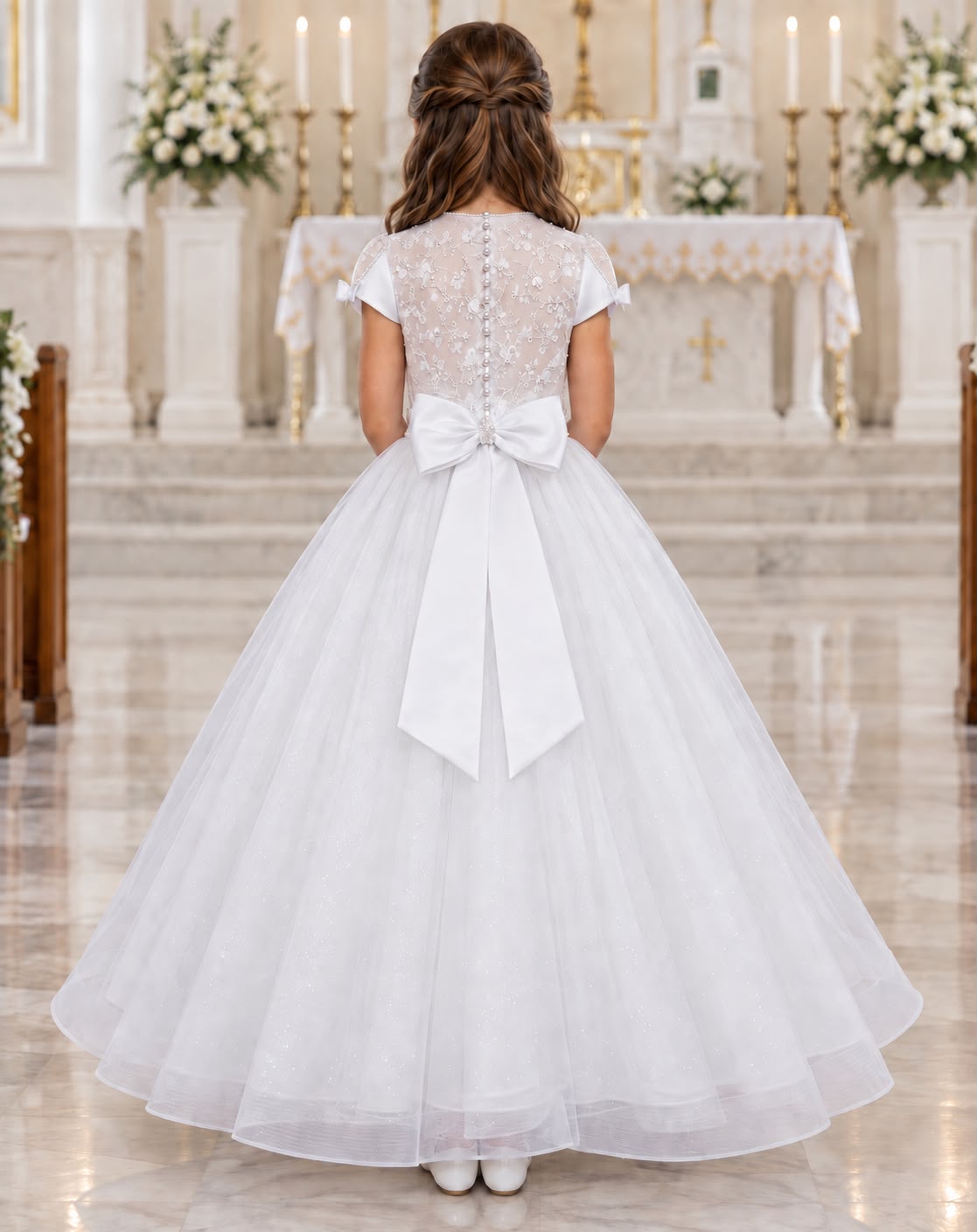 Paula's Communion Girls White Communion Dress:- PJ117