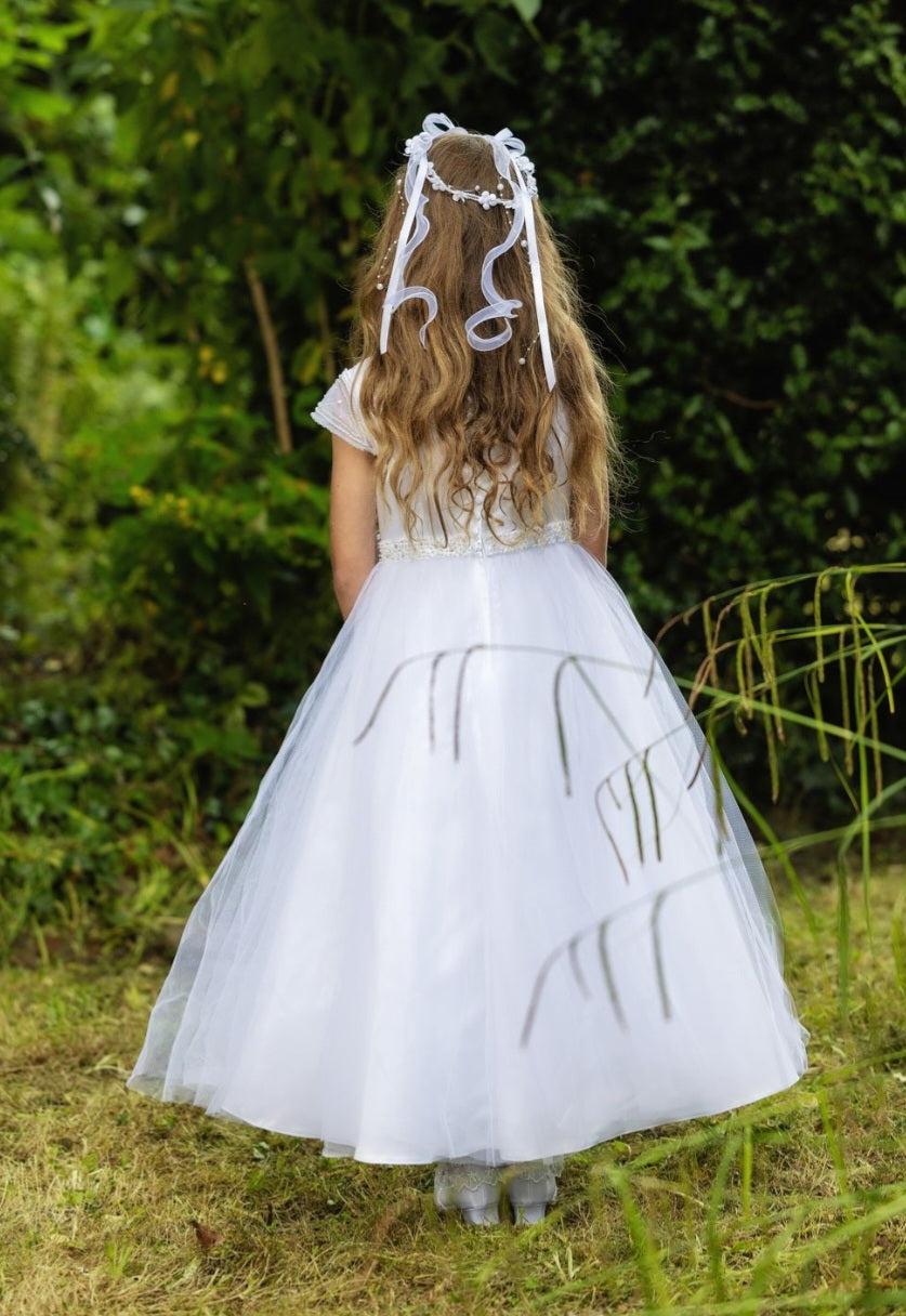 SALE COMMUNION DRESS Celebrations Girls White Communion Dress:- Fern