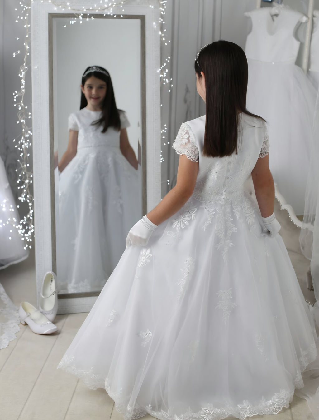 SALE COMMUNION DRESS Little People Girls White Communion Dress:- Joy Age 9
