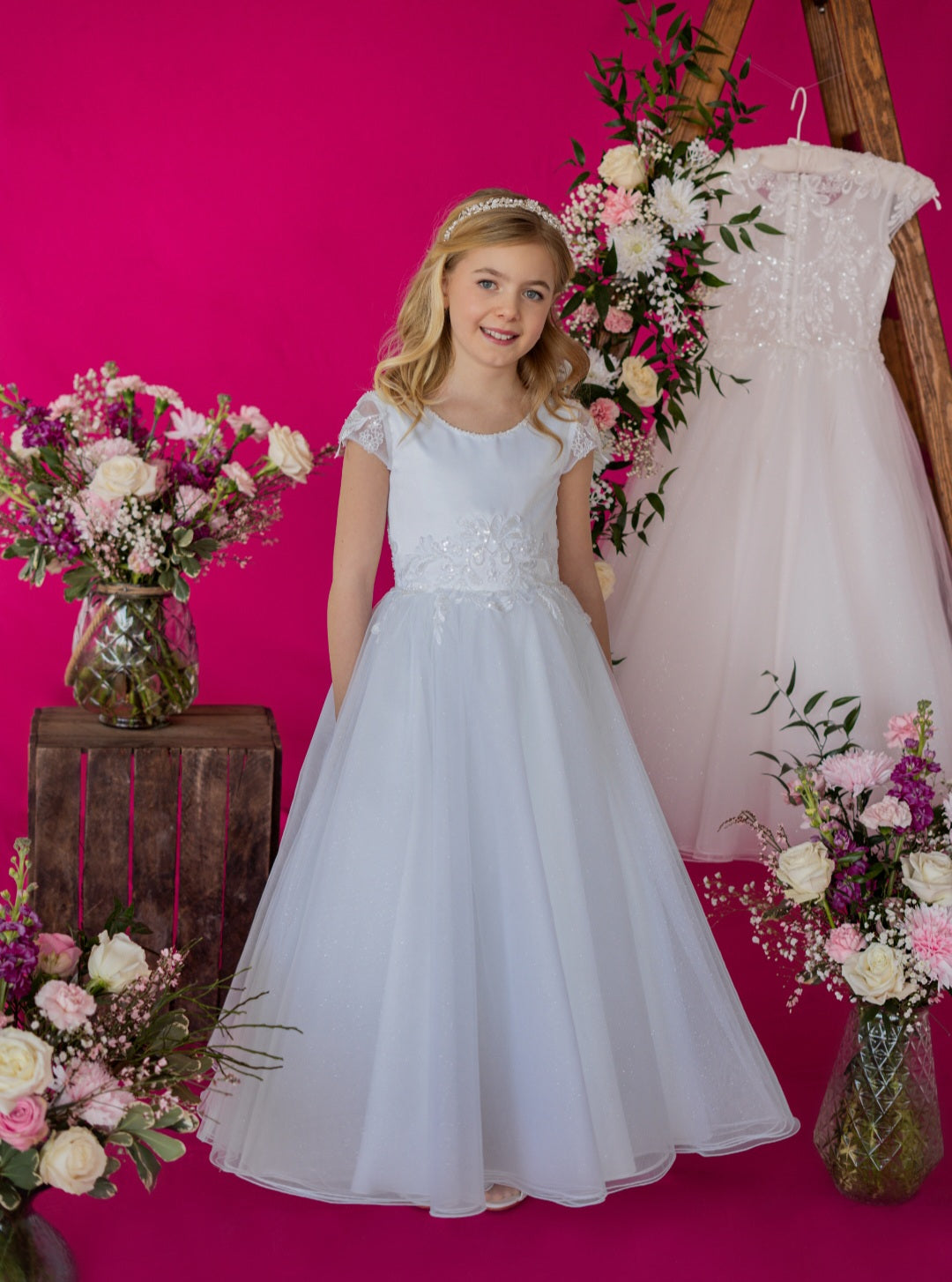Emmerling Girls White Communion Dress:- Lanessa
